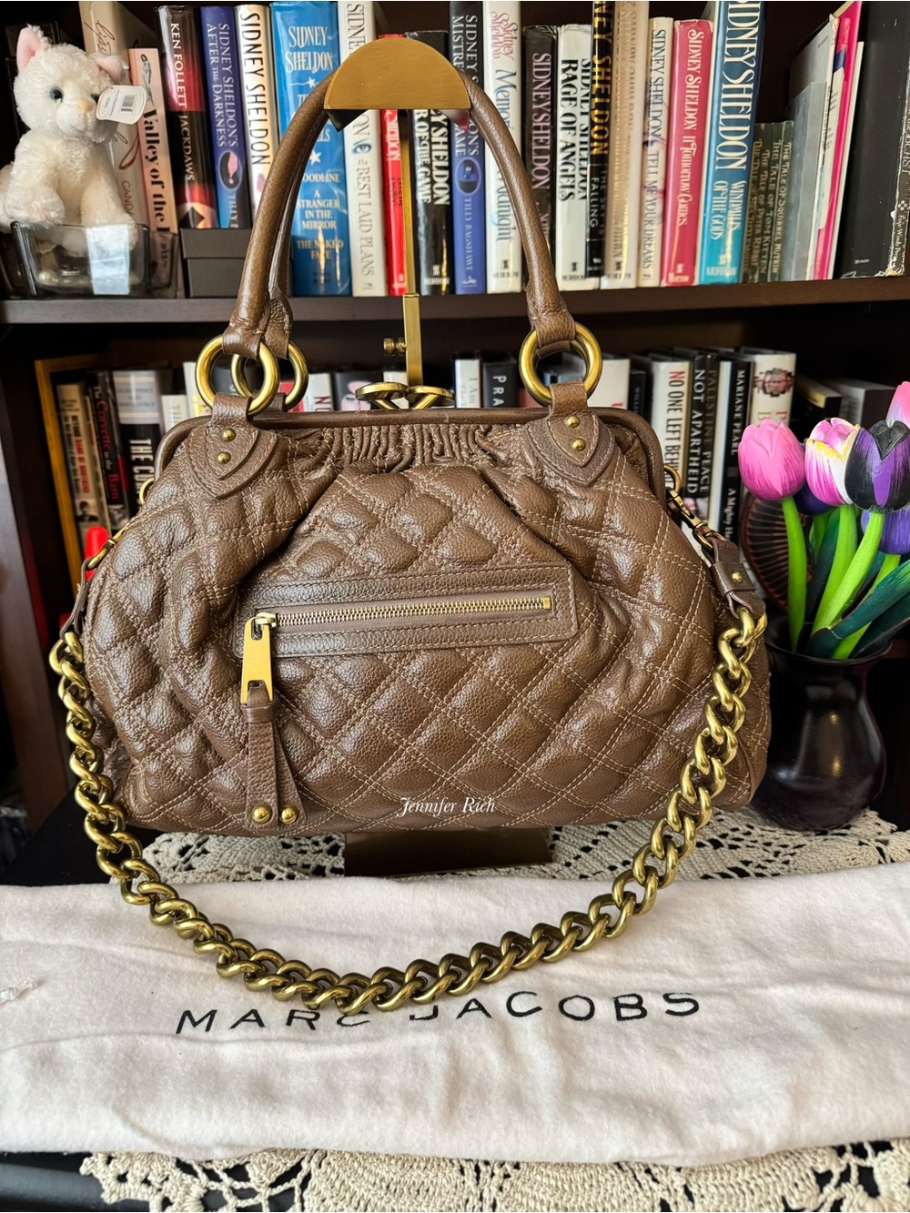 2005 Marc Jacobs Stam Quilted Brown Leather Shoulder Bag with Gold Chain